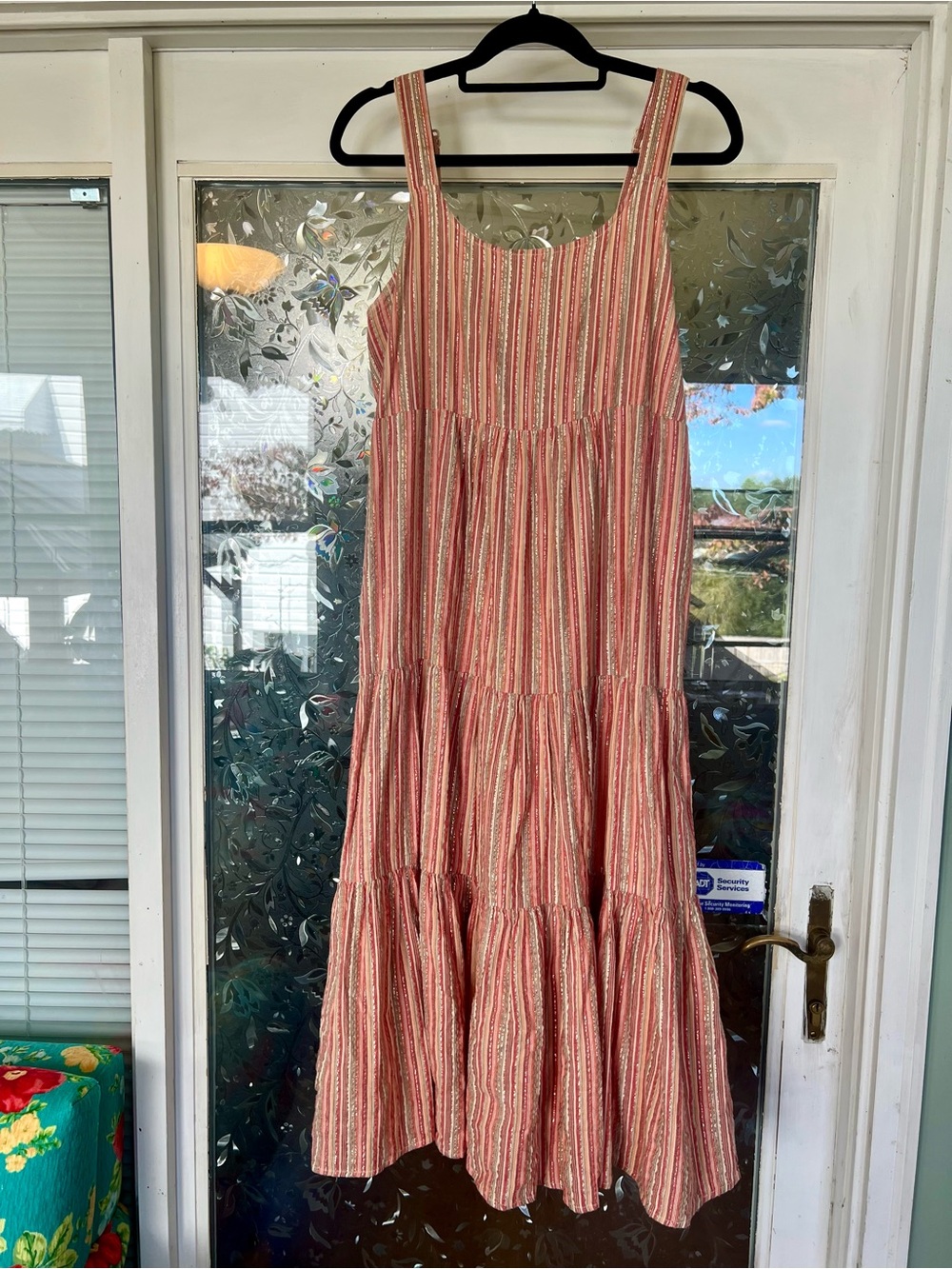 Striped Coral Tiered Maxi Dress with Adjustable Straps